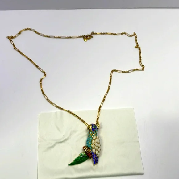 Vintage Enamel and Crystal parrot pendant necklace - Picture 1 of 5